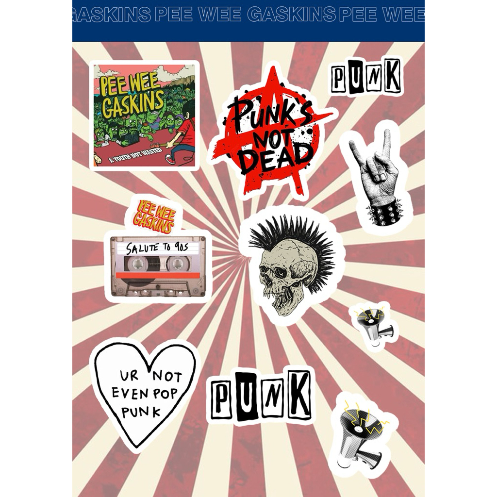 

Stiker Pee Wee Gaskins Punk Rock | Stiker Punk’s Not Dead Kaset 90s Tengkorak Mohawk | Stiker Band Aesthetic Vinyl
