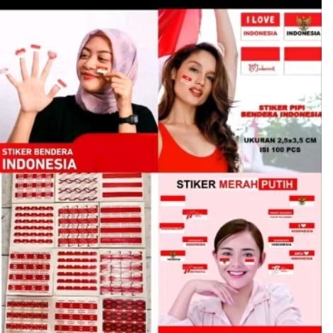 

Stiker Pipi Merah Putih Motif Random Special Promo Stiker Tempel Di Muka Isi 1 lembar Bendera Indonesia Untuk Perayaan Hut Indonesia