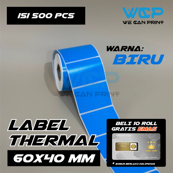 

Label Thermal Biru 60 X 40 Kertas Sticker Printer Thermal Blue 60x40 mm isi 500 pcs