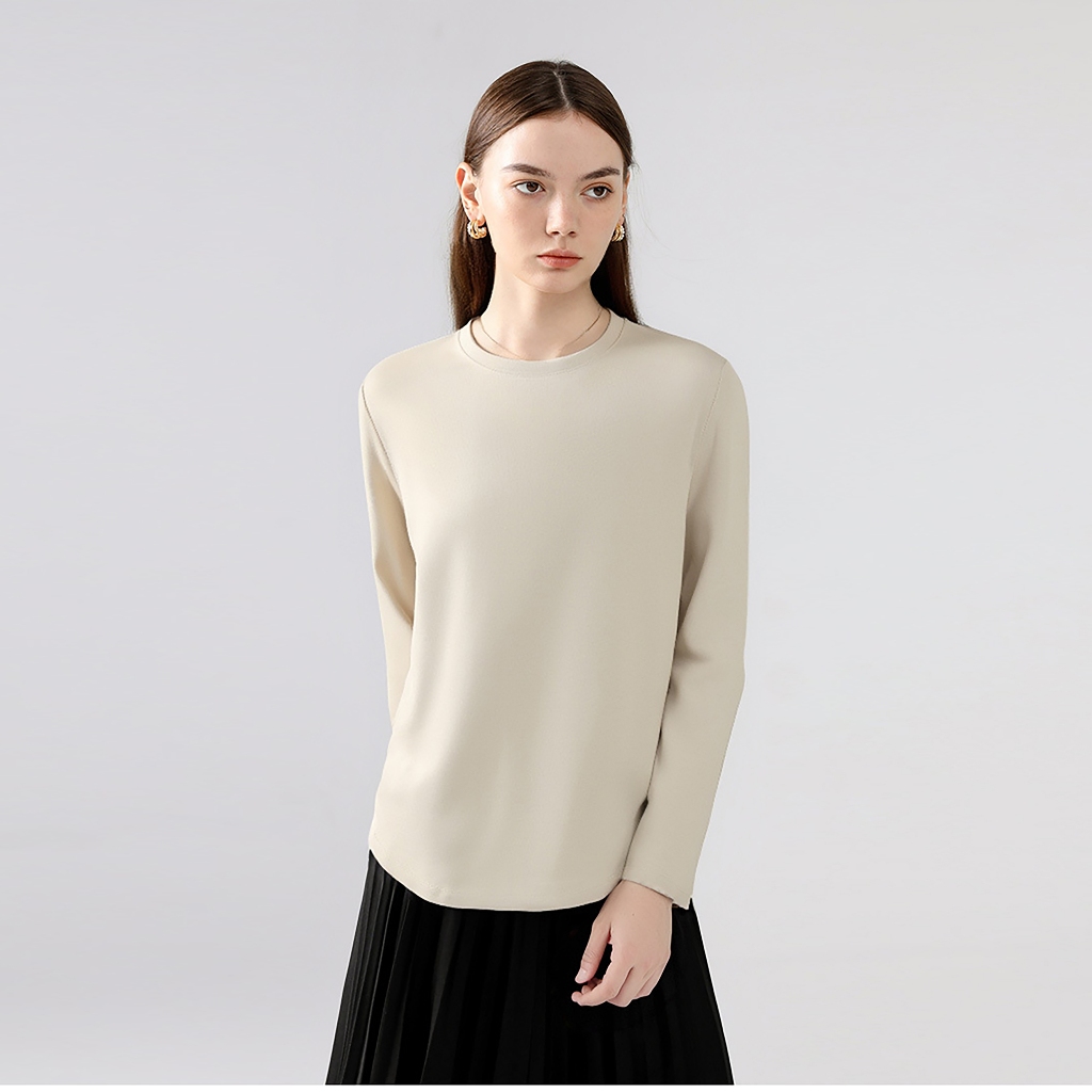 Hazstyle - Kaos Polos Wanita Warna Coklat Susu Lengan Panjang