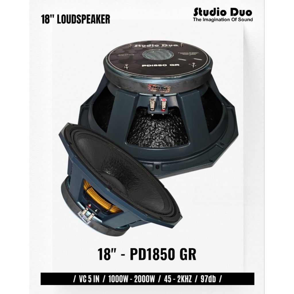 Komponen Speaker / 18 Inch / Studio Duo PD1850GR / VC 5 IN / STD PD1850 GR PD 1850GR 1850 / 97 dB - 