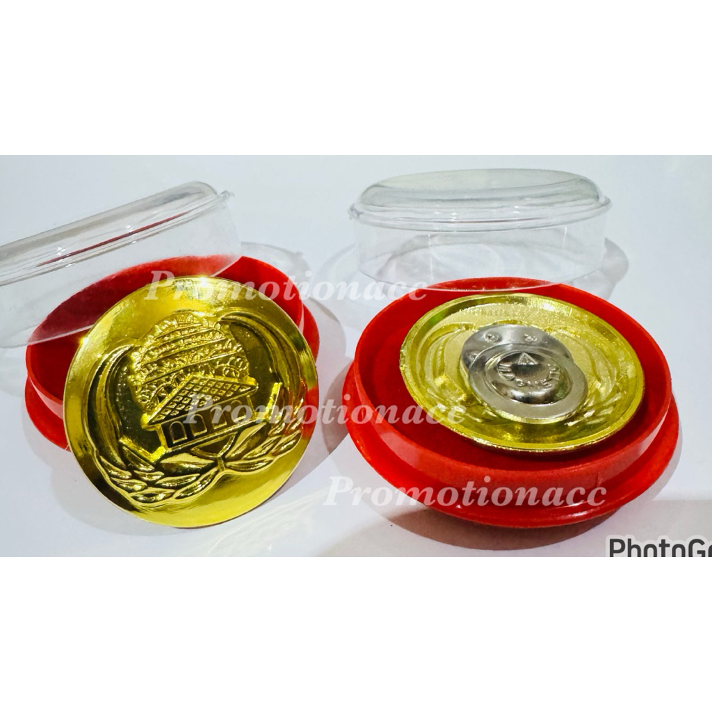 Pin KORPRI Tumpuk Bulat Cembung 3,5cm Magnet / Pin Korpri ASN P3K Logam Sepuh Emas PREMIUM Plus Box