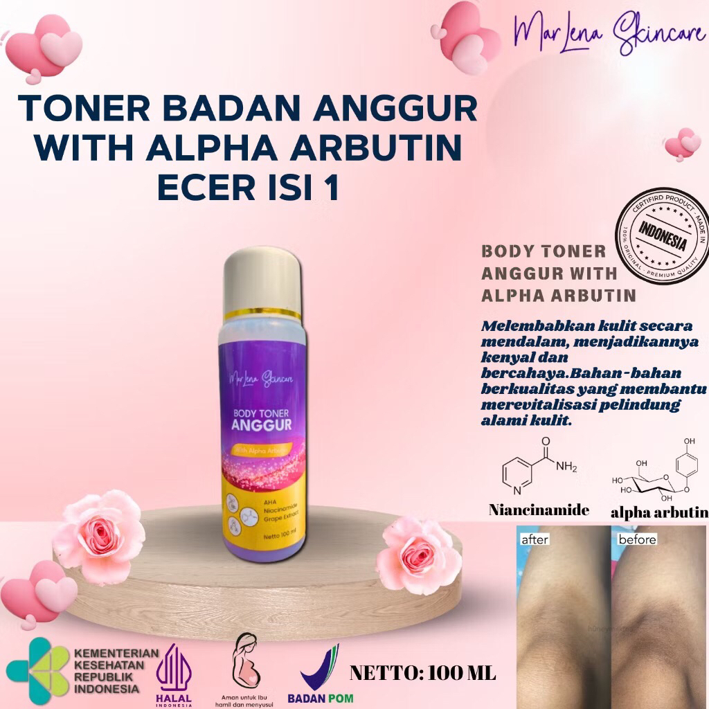 TONER BADAN ANGGUR ARBUTIN MARLENA 100% ORIGINAL BPOM