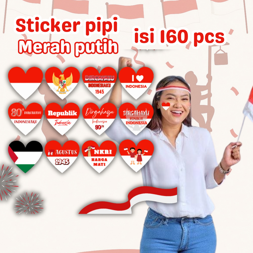 

(Isi 160 Pcs) Stiker Pipi Bendera Merah Putih Motif Hati Chromo l Kemerdekaan Indonesia 17 Agustus