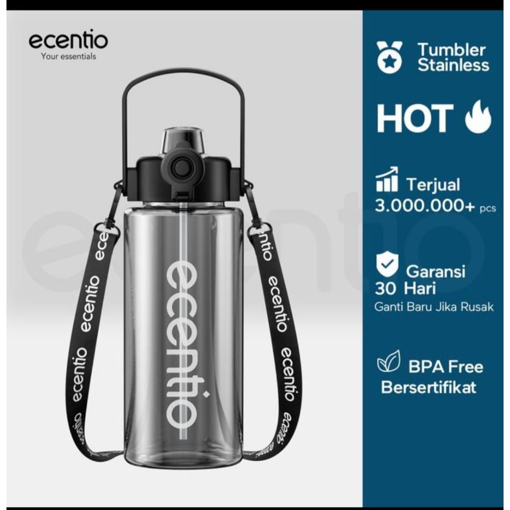 bigbeg - ecentio Botol Minum Besar Sport 1100ml BPA Free Tali