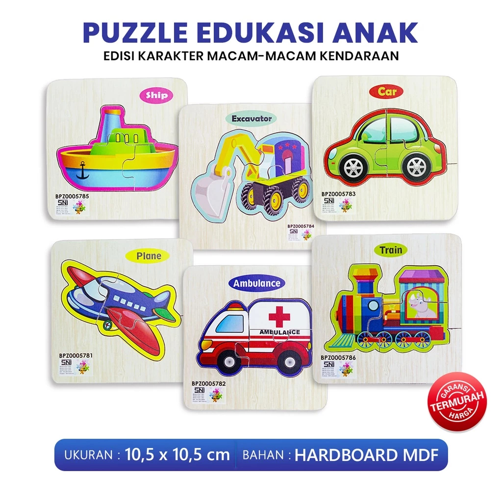 Puzzle Edukasi Anak Macam Kendaraan Bahan Hardboard MDF
