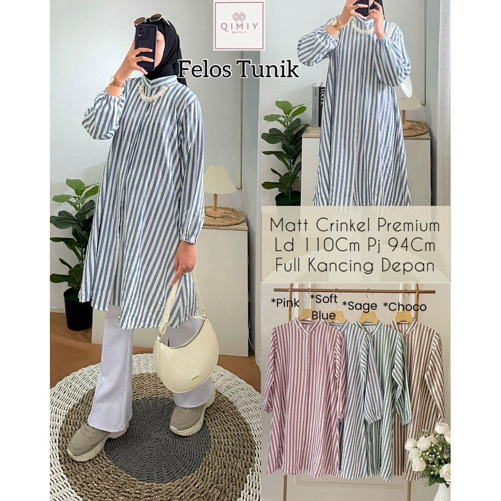COD= NO CANCEL• Felos Tunik by Qimiy• Tunik Salur Simple Best Seller