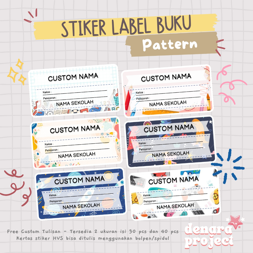 

40 Pcs Stiker Label Nama Buku Pelajaran - Label Nama Aesthetic - Stiker Nama Motif Pattern
