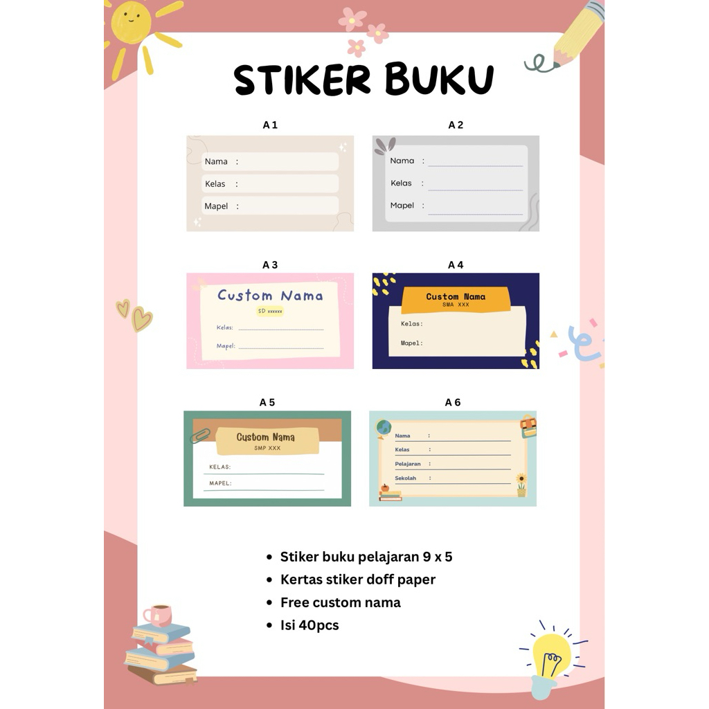 

Custom Stiker Buku Pelajaran isi 40 pcs