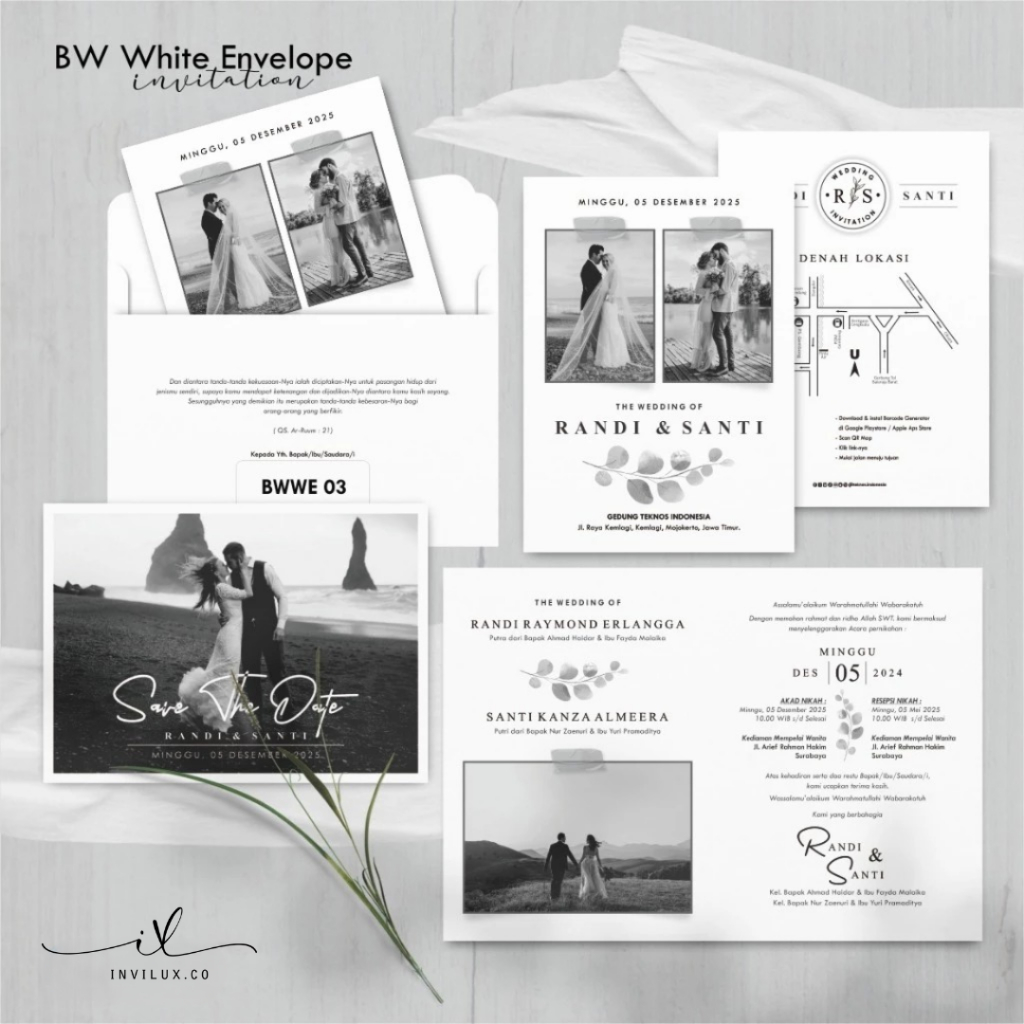 KARTU UNDANGAN AMPLOP PERNIKAHAN FOTO BW ELEGAN - SURAT UNDANGAN PERNIKAHAN AMPLOP BWWE
