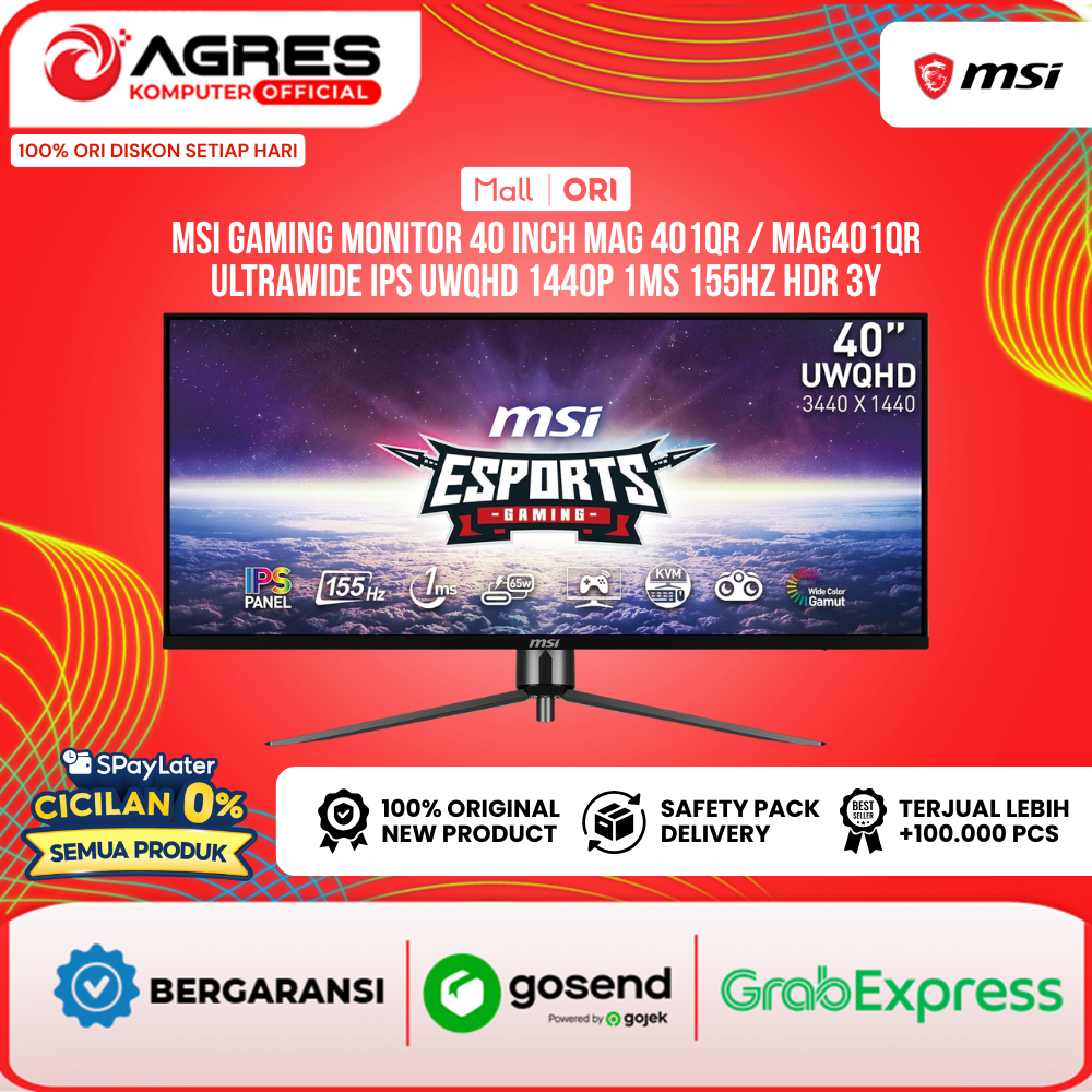 MSI GAMING MONITOR 40 INCH MAG 401QR / MAG401QR ULTRAWIDE IPS UWQHD 1440P 1MS 155HZ HDR 3Y