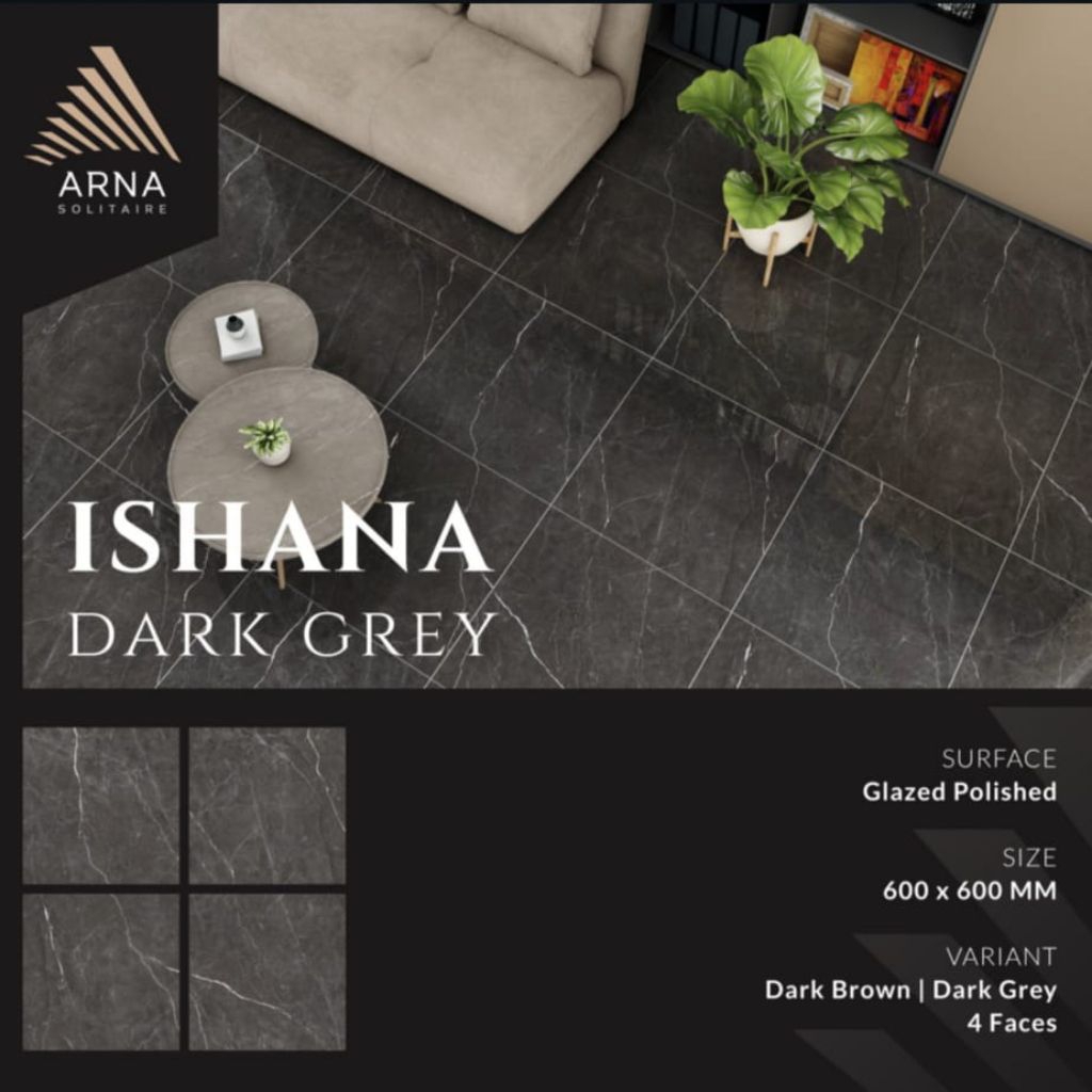 Granite Lantai 60x60 Ishana Dark Grey | Arna | Glazed Polished