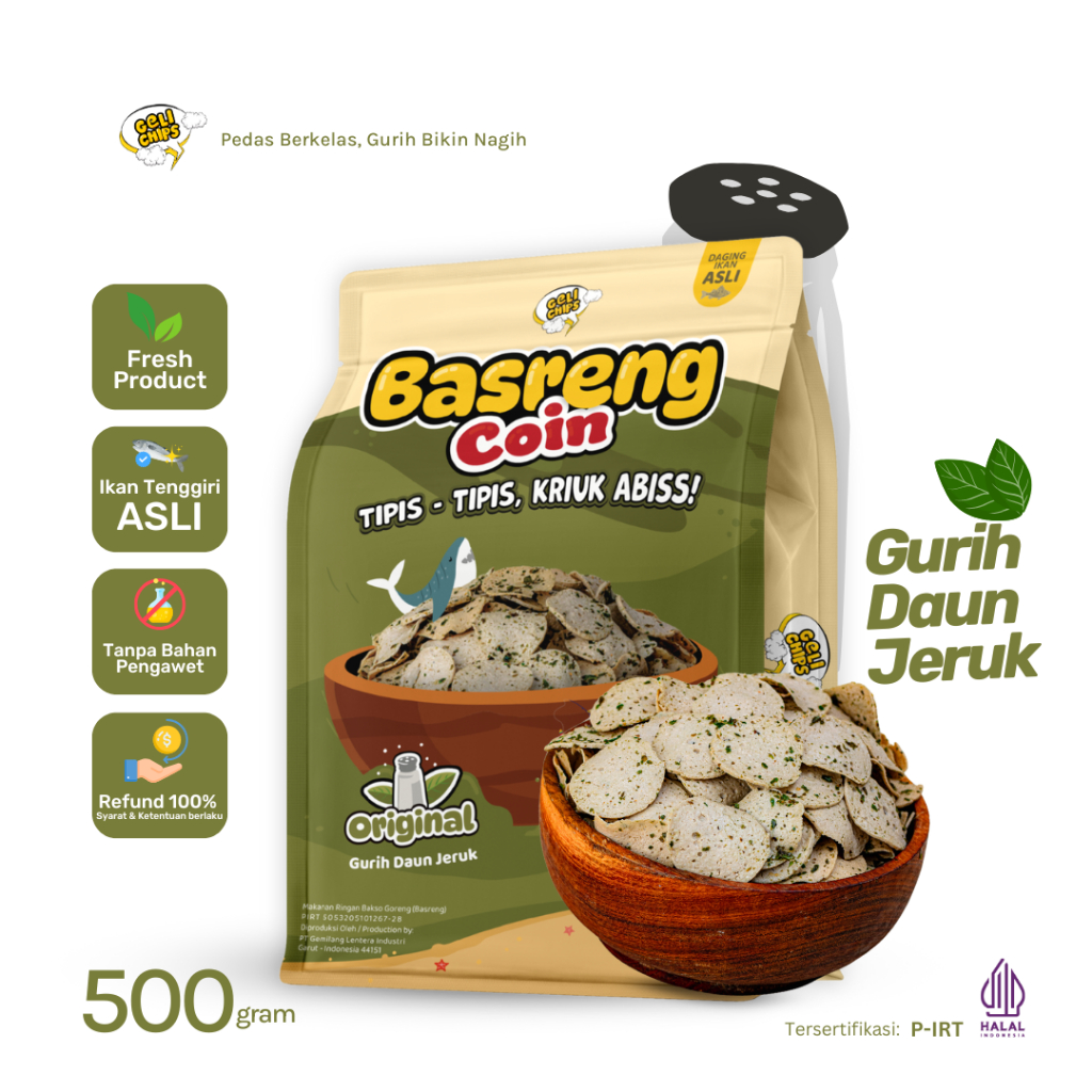 

GELICHIPS - 500gr Basreng Jumbo Basreng Bulat Koin Original Daun Jeruk Tipis Kriuk 1/2kg