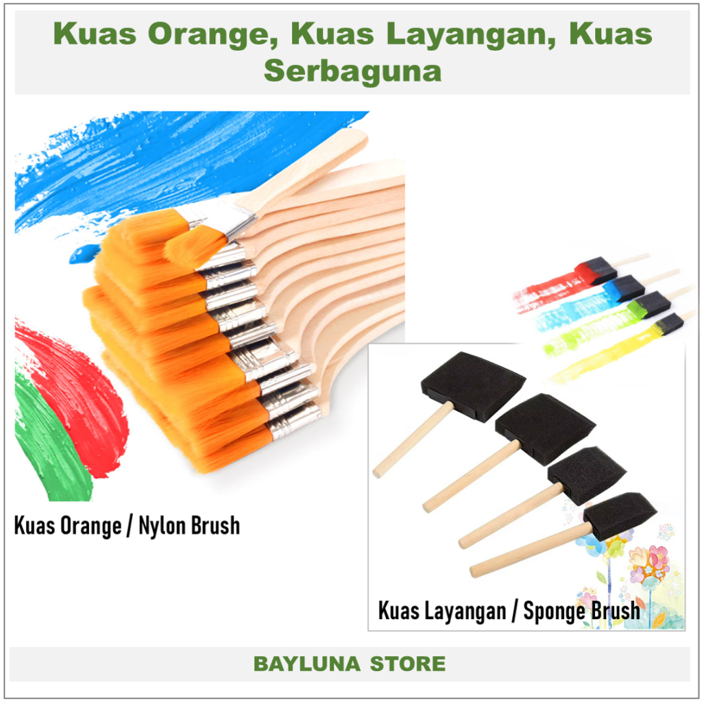 

BYL Kuas Orange / Kuas Layangan, Sponge Brush, Kuas Spon, Kuas Serbaguna, Kuas Cat Gagang Kayu, Nylon Brush, Paint Brush, Glue Brush #A05