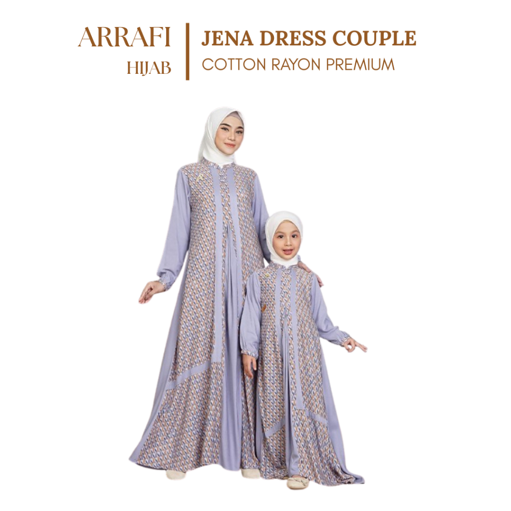 Baju Couple Motif Terbaru Seragam Kondangan Jena Dress Couple Mom dan Kids by Arrafi Hijab Official