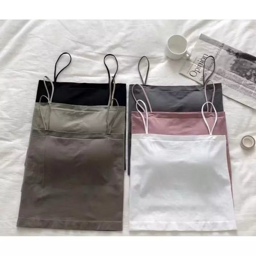 PROMO Tanktop Tali Polos Cup Bra Wanita Panjang / Tanktop Wanita Tali Kecil Premium Import / Tank To
