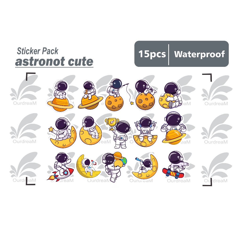 

astronot cute - isi 15 pcs sticker pack tumbler helm waterproof medium size