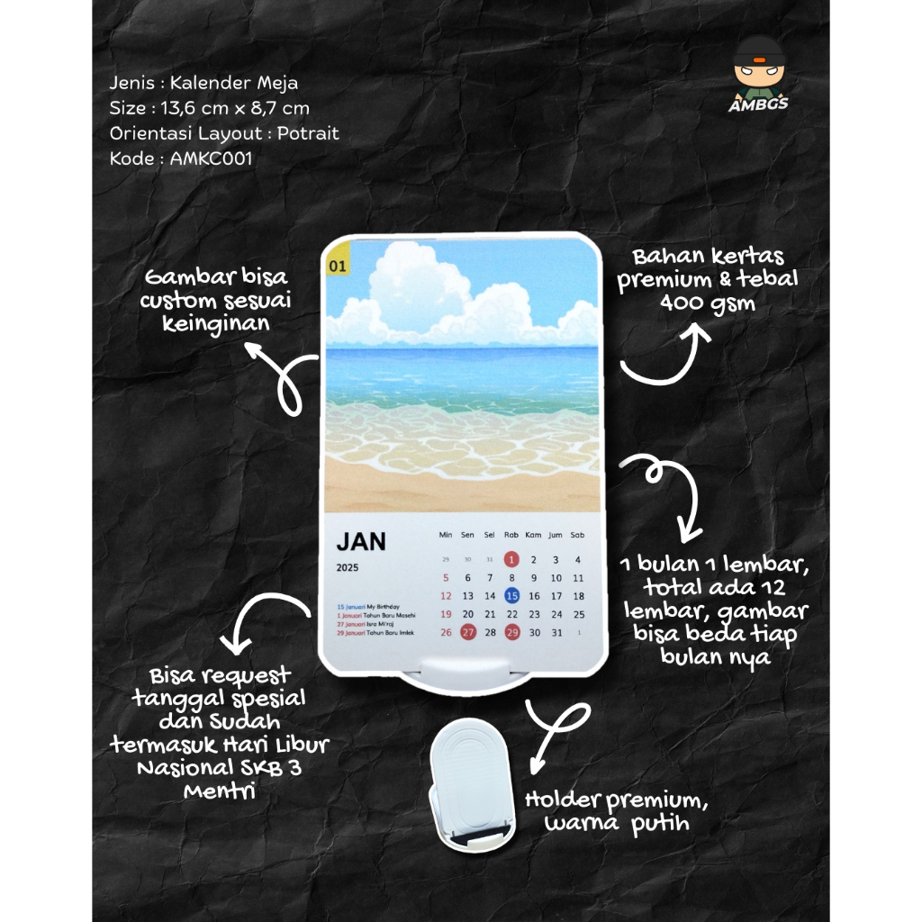 

Kalender Meja 2025 Custom bisa pakai gambar sendiri