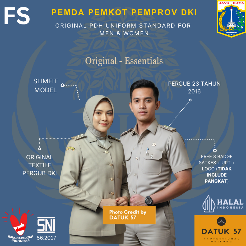 [FULL SET] Seragam Atasan Bawahan Satu Stel PDH Pemda Pemkot Pemprov DKI Jakarta Pria Wanita Origina