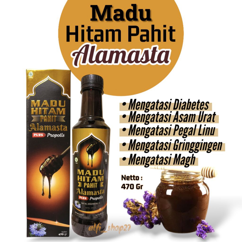

Madu Hitam Pahit Plus Propolis Alamasta 470gr | madu alamasta hitam ekstra insulin bidara