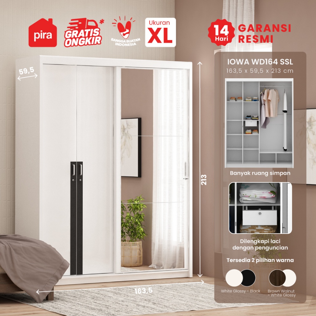 Pira - Iowa WD164 SSL GL Lemari Pakaian Pintu Geser