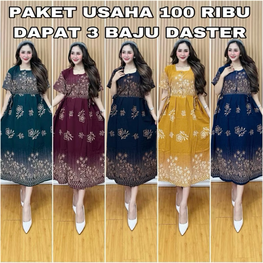PAKET USAHA 100 RIBU DAPAT 3 BAJU DASTER MOTIF BUNGA MAWAR