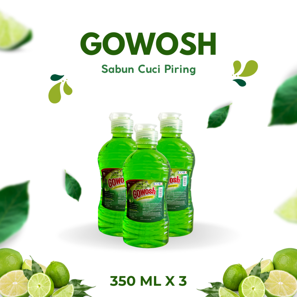 GOWOSH Sabun Cuci Piring Kemasan Botol 350ml Tutup Fliptop Bening (x3)