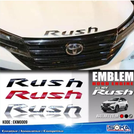 Stiker Emblem Kap Mesin Rush Hitam Chrome Merah