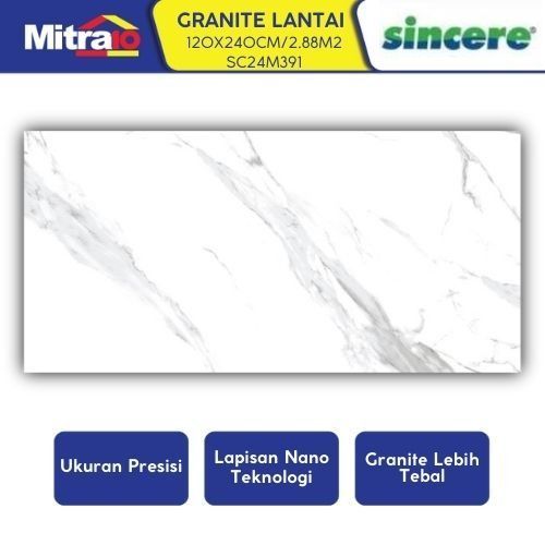 Granit Lantai Sincere SC24M391 120x240cm Putih Glossy 2.88m²