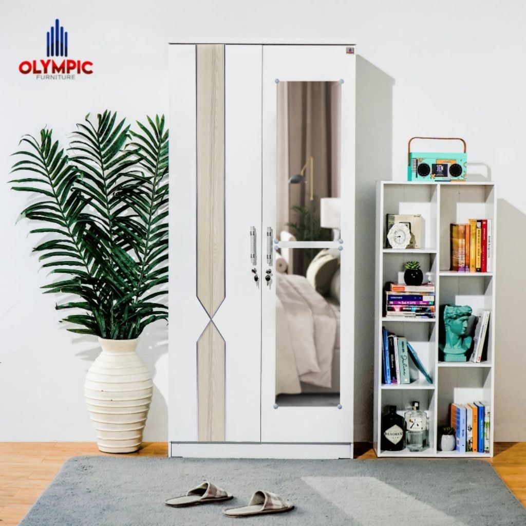 LEMARI PAKAIAN 2 PINTU AESTHETIC || LEMARI SEAMUS OLYMPIC Minimalis Laci Furniture