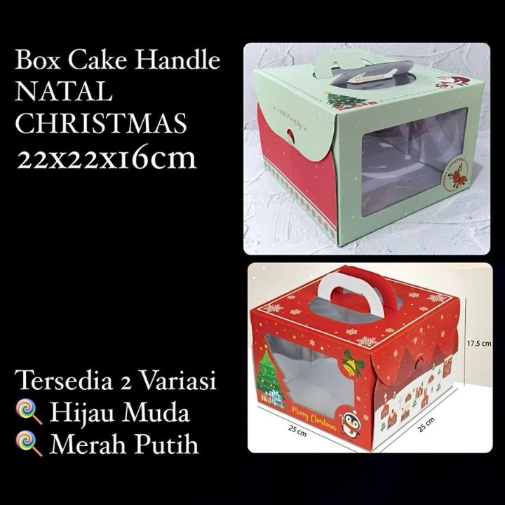 

box cake handle natal kardus tenteng kuker gift christmas ukuran 22x22x16cm