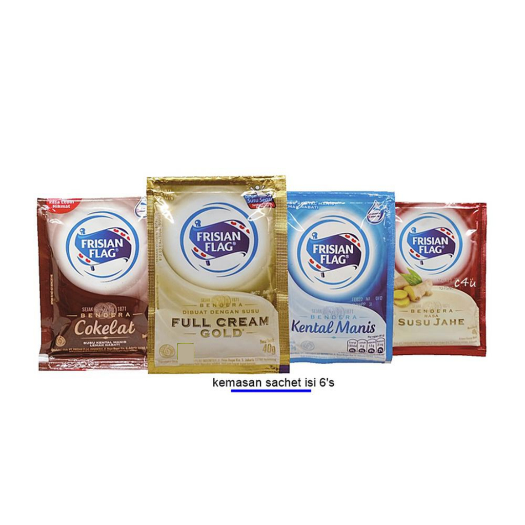 

Frisian Flag Susu Kental Manis Bendera Putih Cokelat Gold 40G 1 Renceng Isi 6 Sachet All Variant