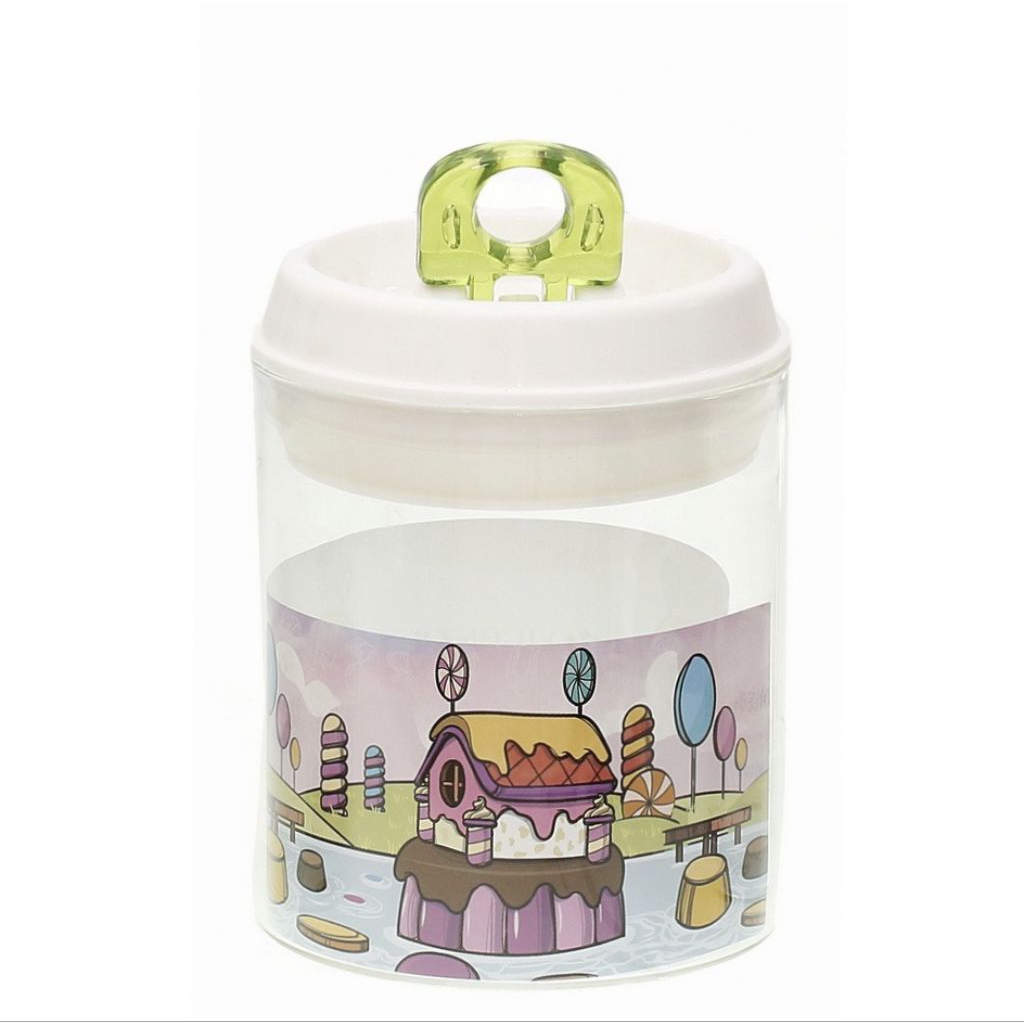 Toples Kaca VICENZA GB452 Hijau, tinggi 14 cm dan vol 1050 ml, bentuk candy jar Vicenza unik, kedap 