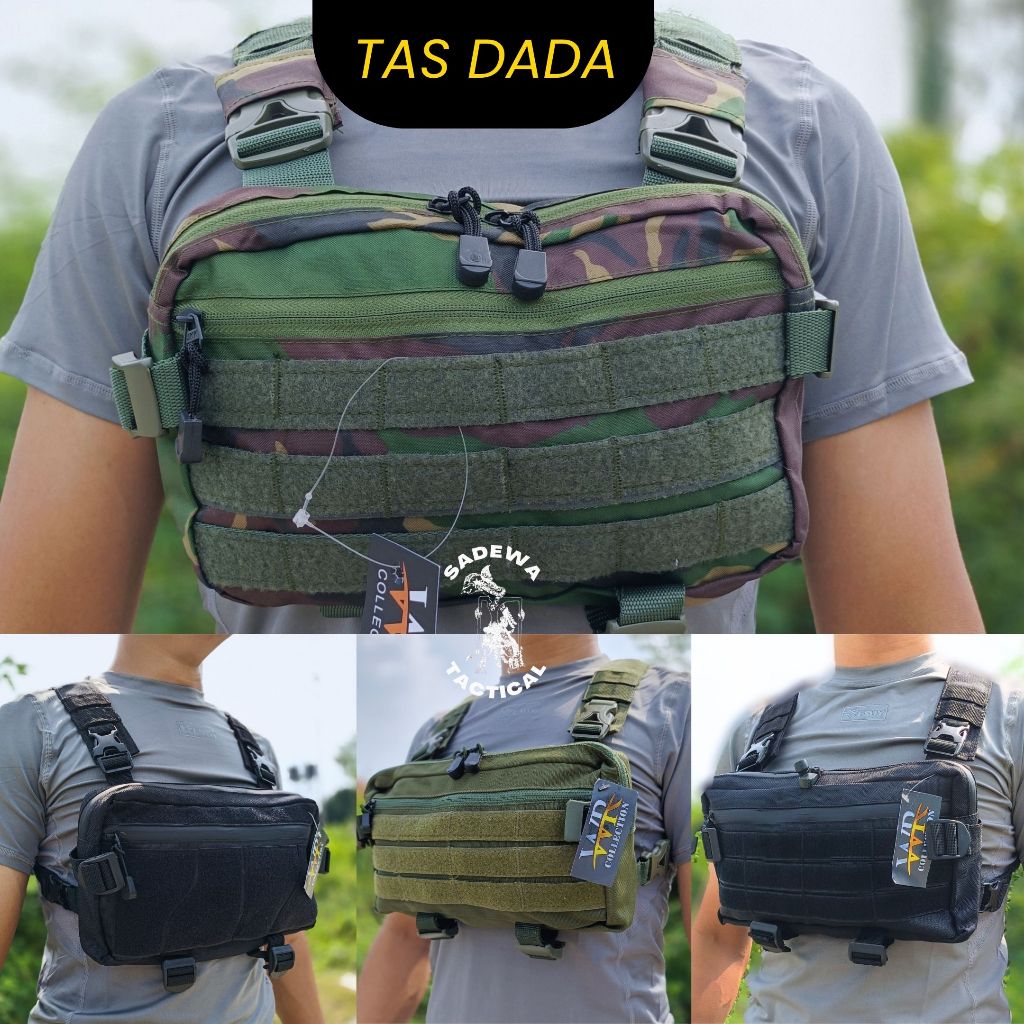 Tas Dada Hitam Hijau Loreng Tactical Multifungsi Merk WR / Tas dada pria / Tas dada cobra