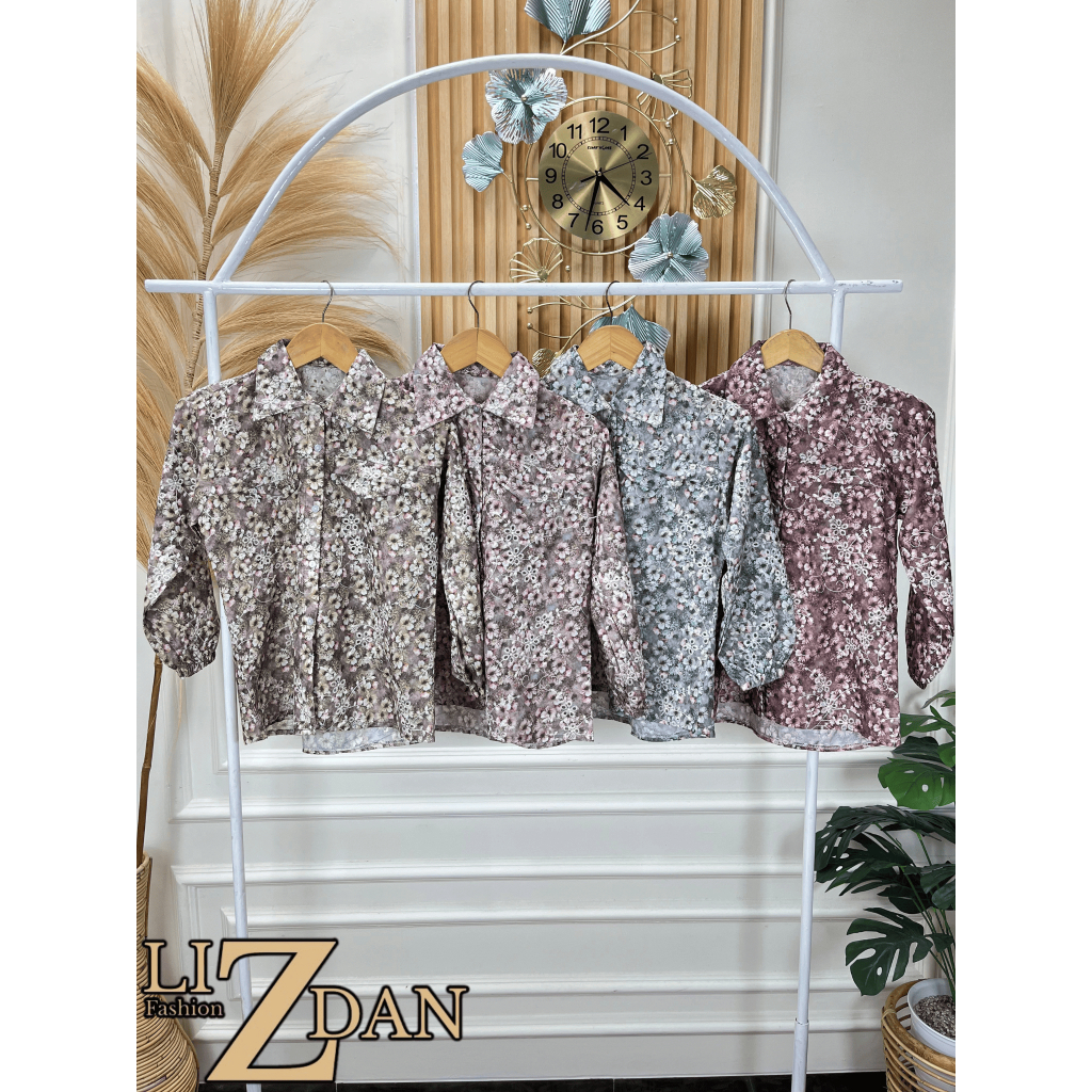 atasan blus wanita cewe katun motif bunga bolong premium lengan panjang kekinian elegan nyaman murah