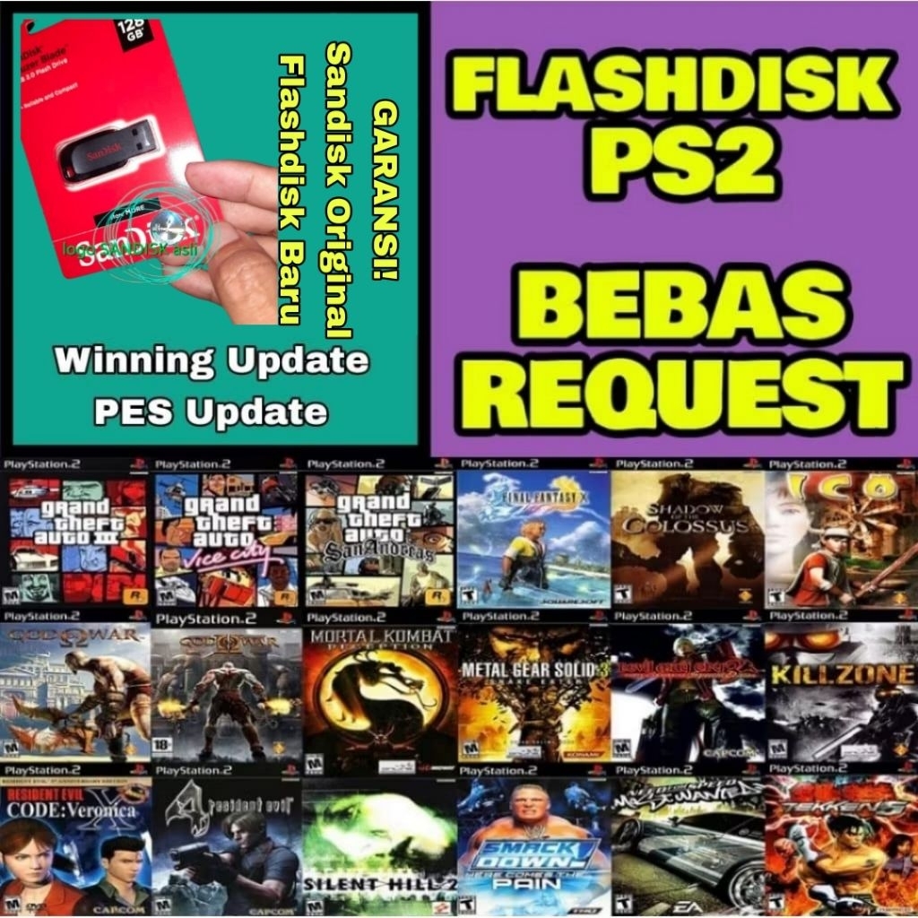 FLASHDISK GAME PS2 | FLASHDISK ORIGINAL SANDISK | PLUG AND PLAY | BEBAS REQUEST GAME | GARANSI TOKO
