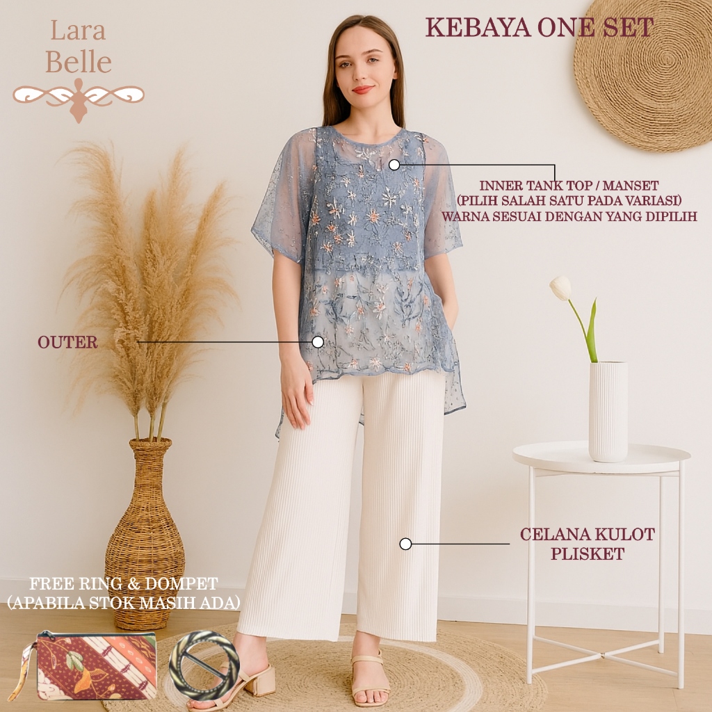 Lara Belle - Lusy Pakaian Kebaya Wanita Satu Set Dengan Celana Kulot Plisket Brukat Wisuda Tradision