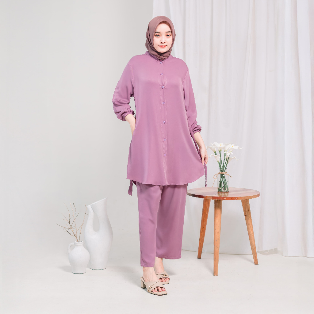 TUNIK ONE SET POLOS / SETELAN TUNIK RAYON TWILL POLOS WANITA TERBARU