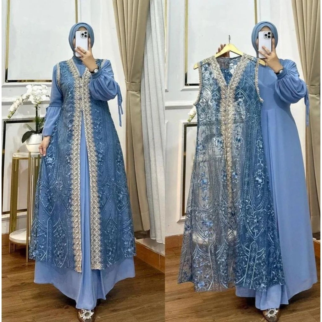 FREE ONGKIR GAMIS BROKAT NAURA DRESS 2IN1 BUSUI WUDHU FRIENDLY INNER CERUTY ADEM + OUTER BROKAT