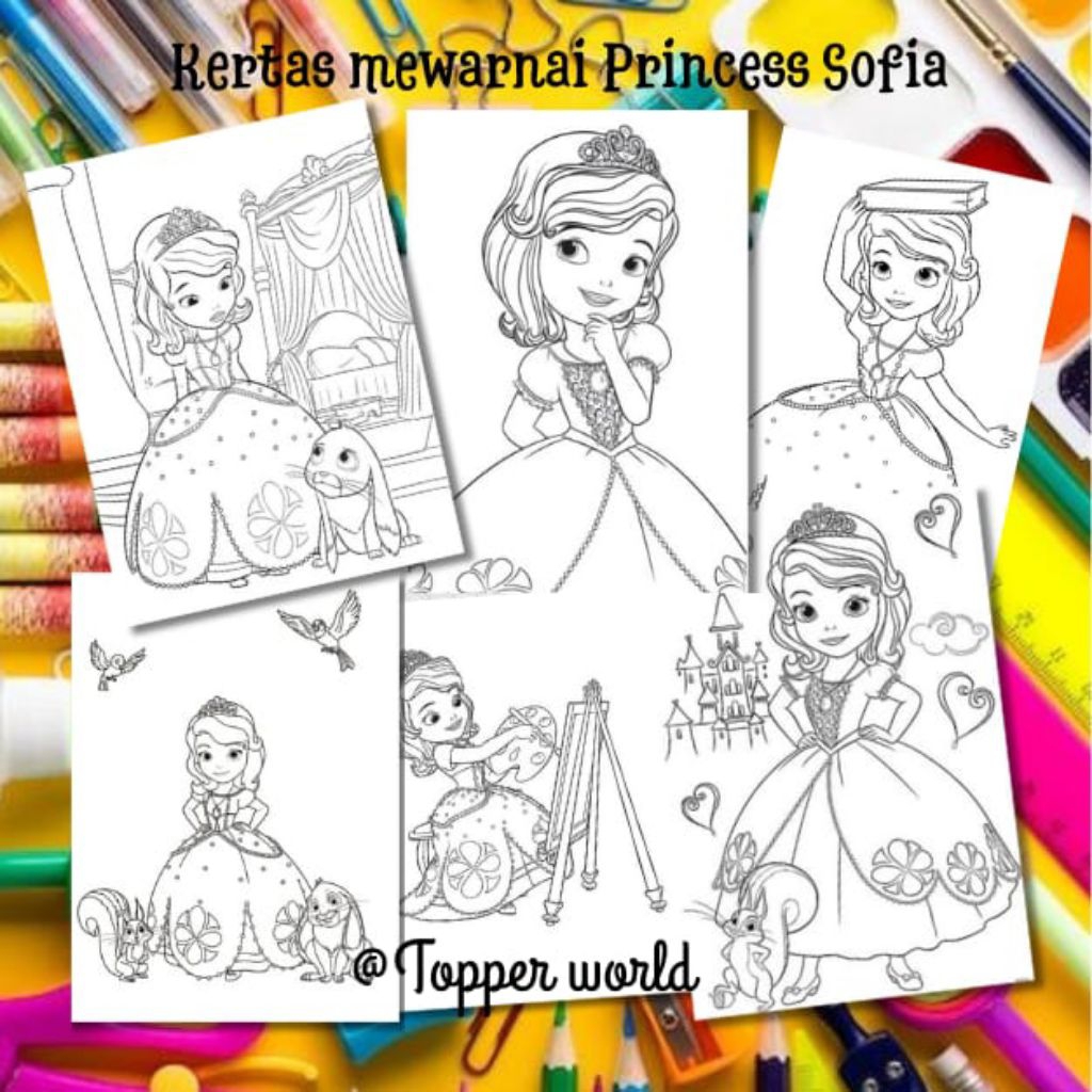 

20 LEMBAR KERTAS MEWARNAI ANAK TEMA PRINCESS SOFIA (READY LANGSUNG KIRIM)