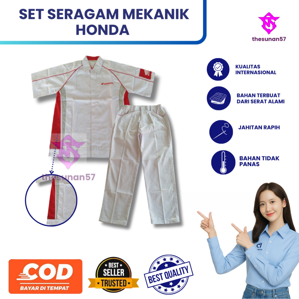 Seragam Mekanik Honda | Baju Celana Mekanik | Baju Mekanik | Celana Mekanik | Seragam Bengkel Putih