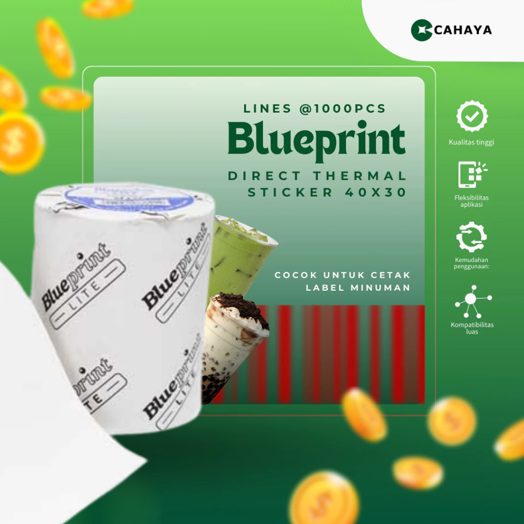 

Cahaya Blueprint LITE Direct Thermal Sticker 40x30 @1000pcs dengan Roll Bagus dan Banyak