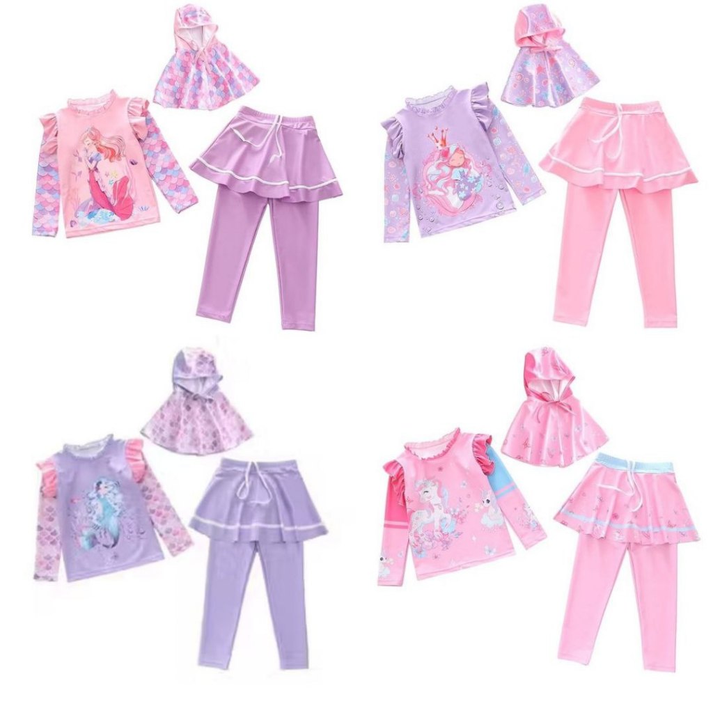 Baju Renang Lengan Panjang Hijab Krudung Muslimah Anak