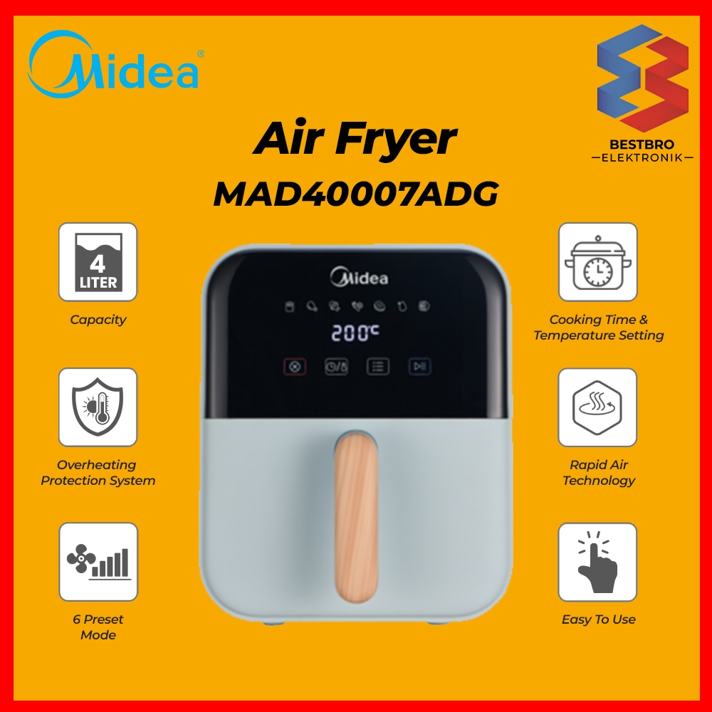 Midea MAD40007ADG Air Fryer 4L 650W Penggorengan Tanpa Minyak Digital Touch Blue