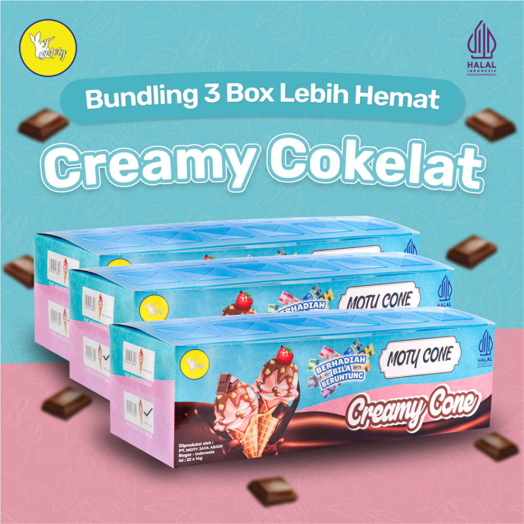 

Paket Hemat Moty Cone Cokelat 3 Box – Isi 66 pcs | Snack Wafer Anak Laris Untuk Jualan