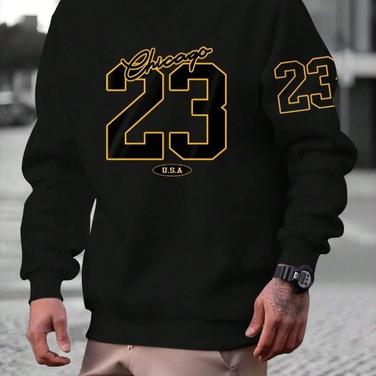 Chicago 23 USA Sweater Pria Single Simple Thenational / Sweater Hitam Pria Keren Essentials Reguler