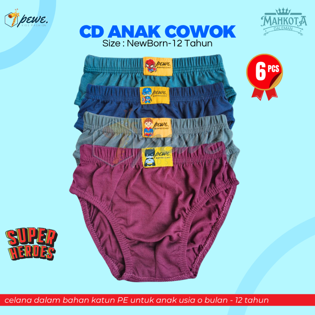 6 PCS CELANA DALAM ANAK COWOK 8 TAHUN/CD ANAK LAKI SEMPAK ANAK COWOK UMUR 12-13 TAHUN MODEL POLOS - 
