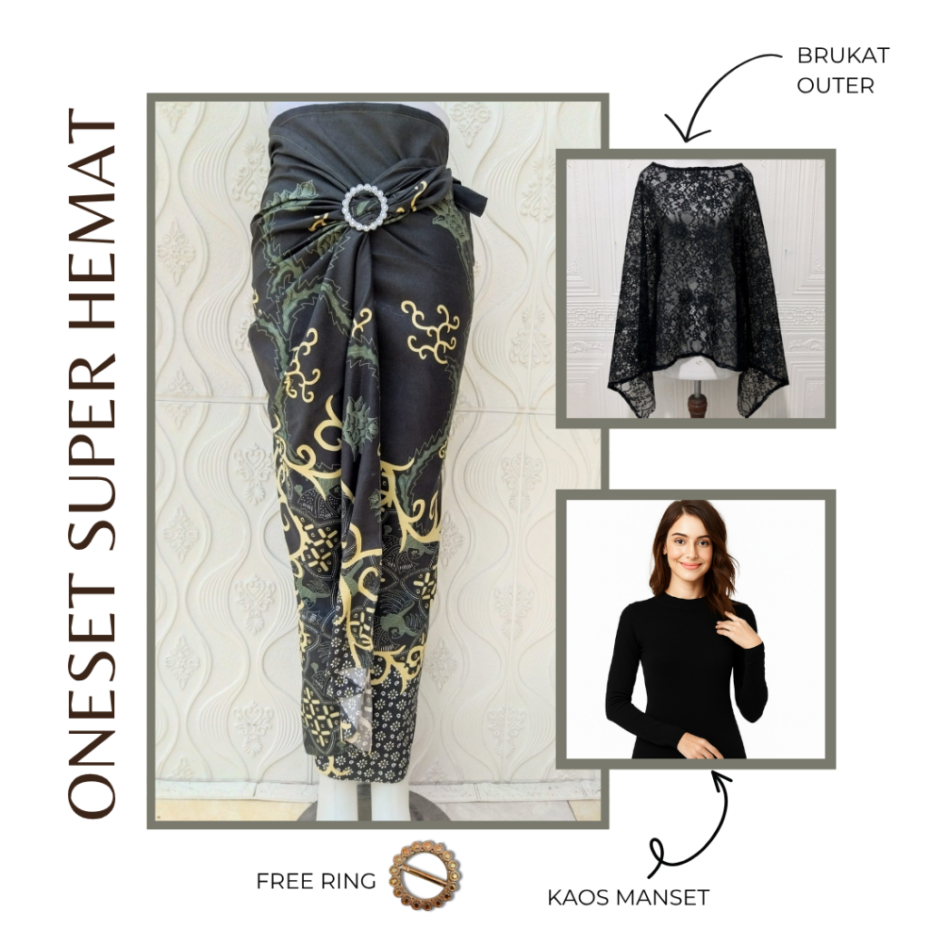 One Set Kebaya Brukat Outer Rok Lilit Batik One Set Setelan Kebaya Kekinian Set Kebaya Modern Oneset