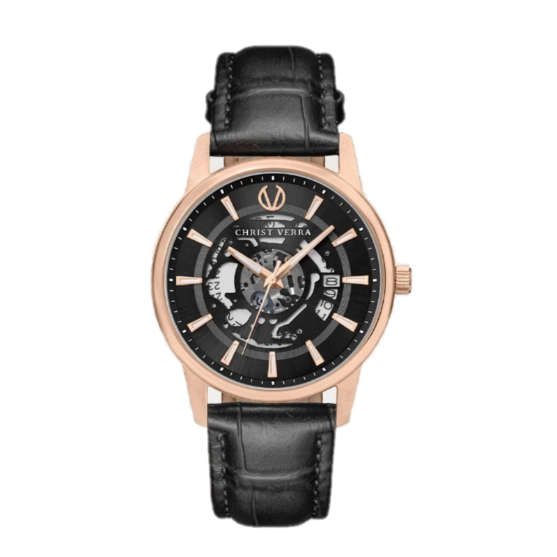 Jam Tangan Pria Tali Kulit Christ Verra CV 12452G-25 BLK