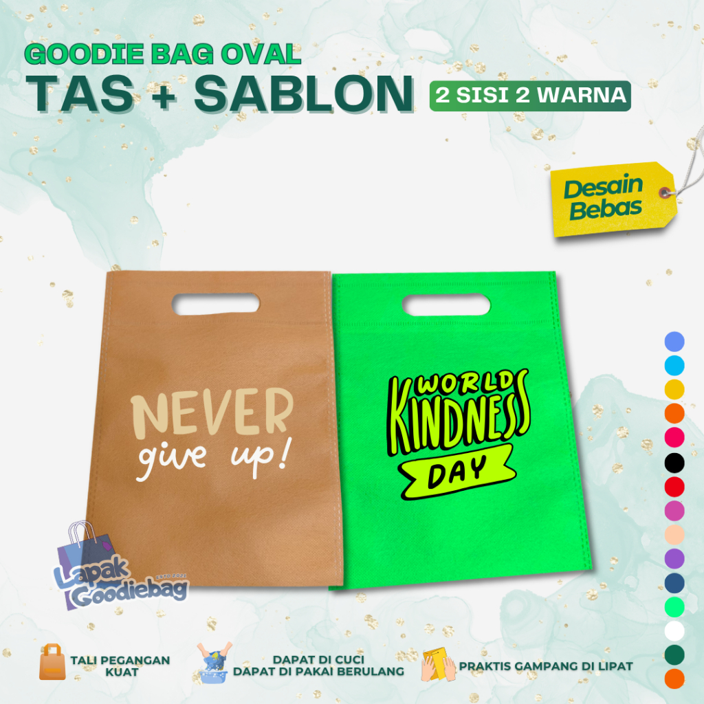 

CUSTOM SABLON PLUS TAS Goodie Bag OVAL 2 SISI 2 WARNA 20X26 25X35 30X40 Kantong Tas Belanja TOTEBAG Spunbond Hampers Souvenir